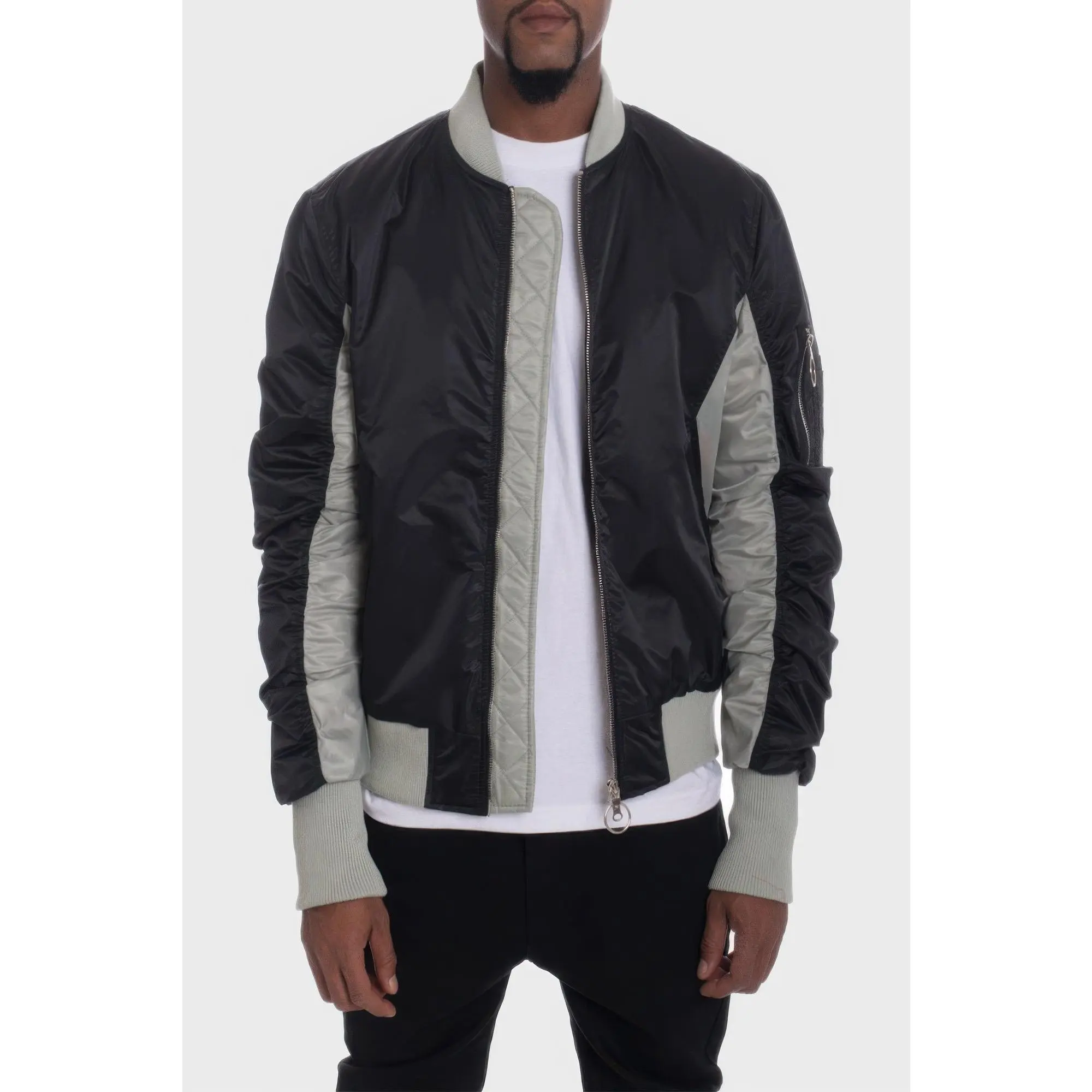 Two Tone Color Block Bomber Jacket