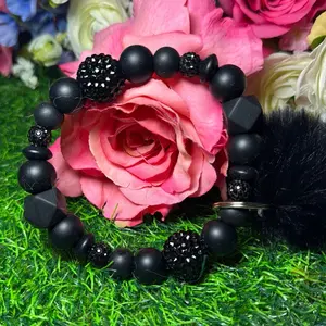 Widow wristlet keychain color scheme black and bling beads made with wire gift trend