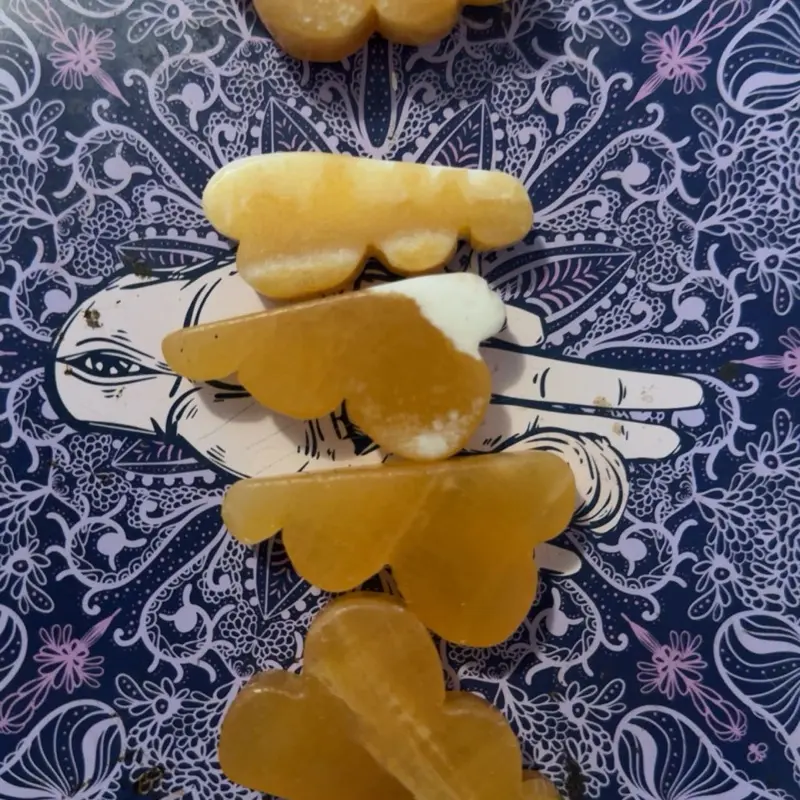 Orange Calcite Cloud Carvings - Handcrafted Stone Carvings for Decorative Use