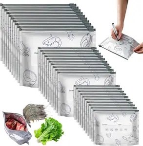 3 Size Reusable Aluminum Foil Sealable Storage Bags 2026 New Resealable Vacuum Zipper Pouches for Food Stand Up Foil Sealable Bags with Label and Zip Lock for Vegetable Fruit Mea