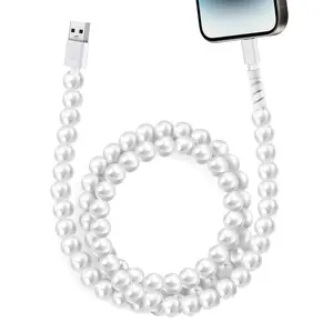 USB to USB C Cable for iPhone 17 Charging Cord 3.3FT Beaded Pearls iPhone Charger Cord for iPhone 17 16 15 Plus Pro Max Air 16E Type C Charger Fast Charging Cable for Samsung Galaxy S25 S24 iPad 10th