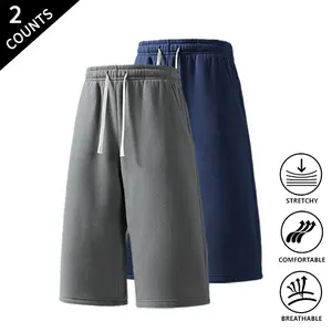 2-Pack Men’s 7-Inch Casual Sweat Shorts, Elastic Drawstring Waist, Breathable & Soft, Comfortable Loose Fit Knee-Length Shorts for Daily & Streetwear