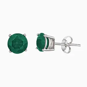 Silver Emerald Stud Earrings 6MM