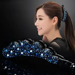 Crystal Rhinestone Banana Hair Clips - Trendy Sparkling Scalloped Wave Edge Claw Clip Set for Women, Strong Secure Hold Durable Lightweight Plastic, Perfect for Ponytail Half-Up Bun Daily Hairstyle & Glam Party Looks