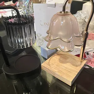 Crystal Vertical Stripe Candle Warmer Lamp with Timer, Height Adjustable Wax Melt Dimmable with 2 Bulbs Modern Bedroom Decor for Women, Home Decoration Home Accessories, Valentine's Day Gift