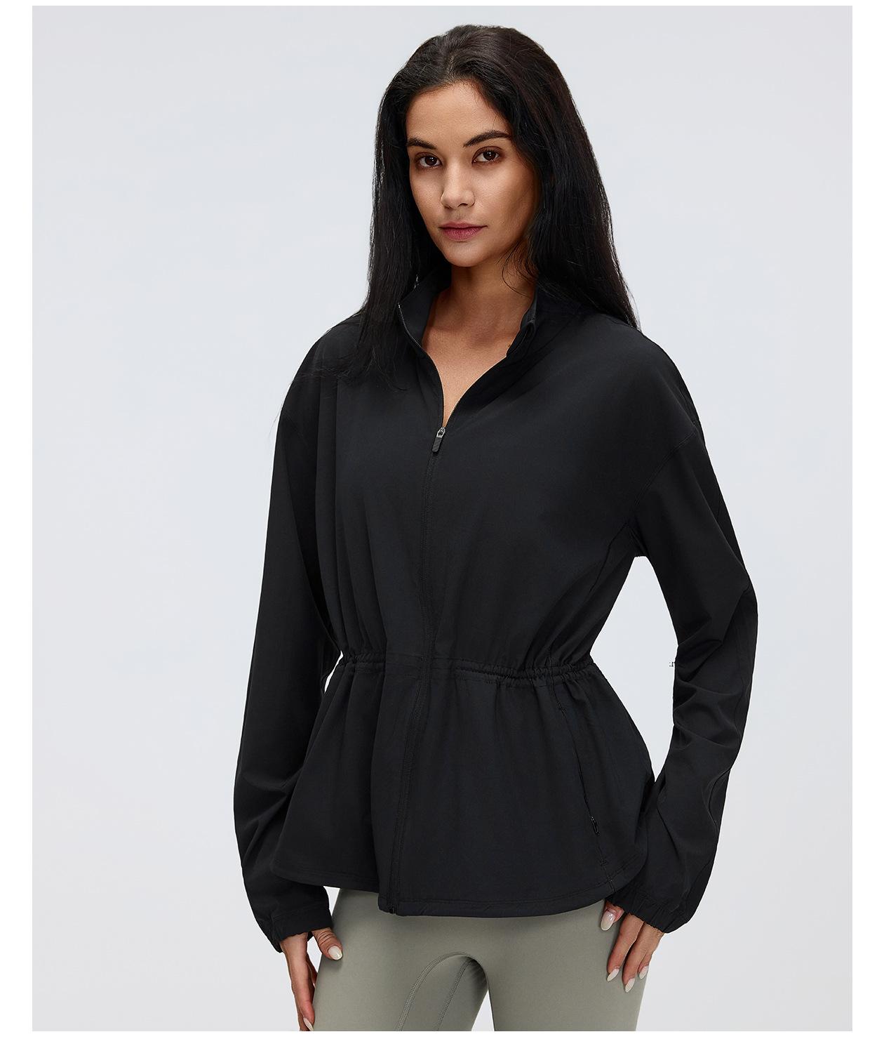 New Drawstring Waist Stand Collar Jacket, Casual Loose Versatile Coat for Yoga & Fitness