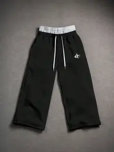 American Street Style Wide Leg Pants, Dual Layer Waist Design, Loose Straight Casual Sportswear, Unique Print, Unisex Hip Hop Fashion, Casual Comfy Sweatpants