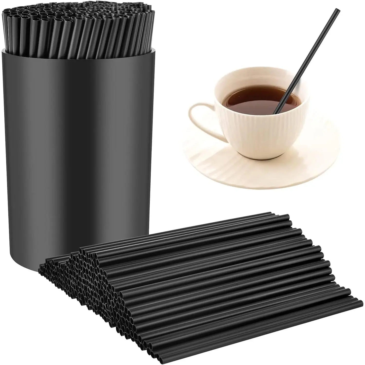 200 Pieces Black Plastic Coffee Stirrer and Holder Set – Stir Sticks for Mixing Coffee, Milk, Cocktails, Ideal for Home Kitchen and Party Supplies