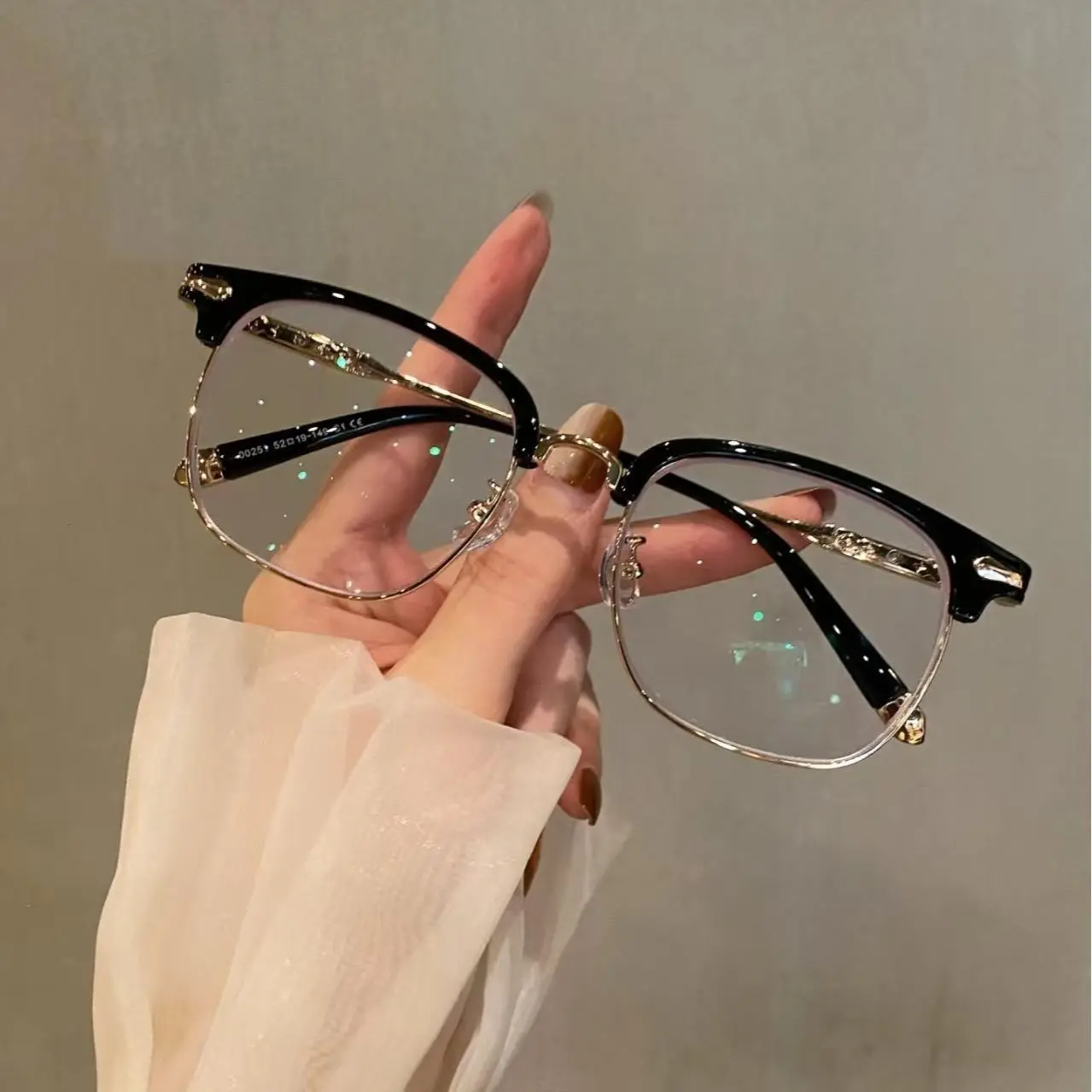 Gothic Vintage Browline Blue Light Glasses for Women and Men, Oversized Square Black Frames with Gold or Silver Cross-Accent Temples, Lightweight Computer Eyewear for Work, Gaming and Study