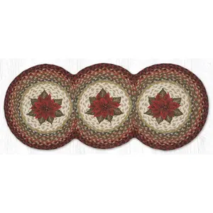 Earth Rug  15 x 36 in. TCP-417 Primitive Poinsettia Printed Braided Tri Circle Table Runner, Multi Color