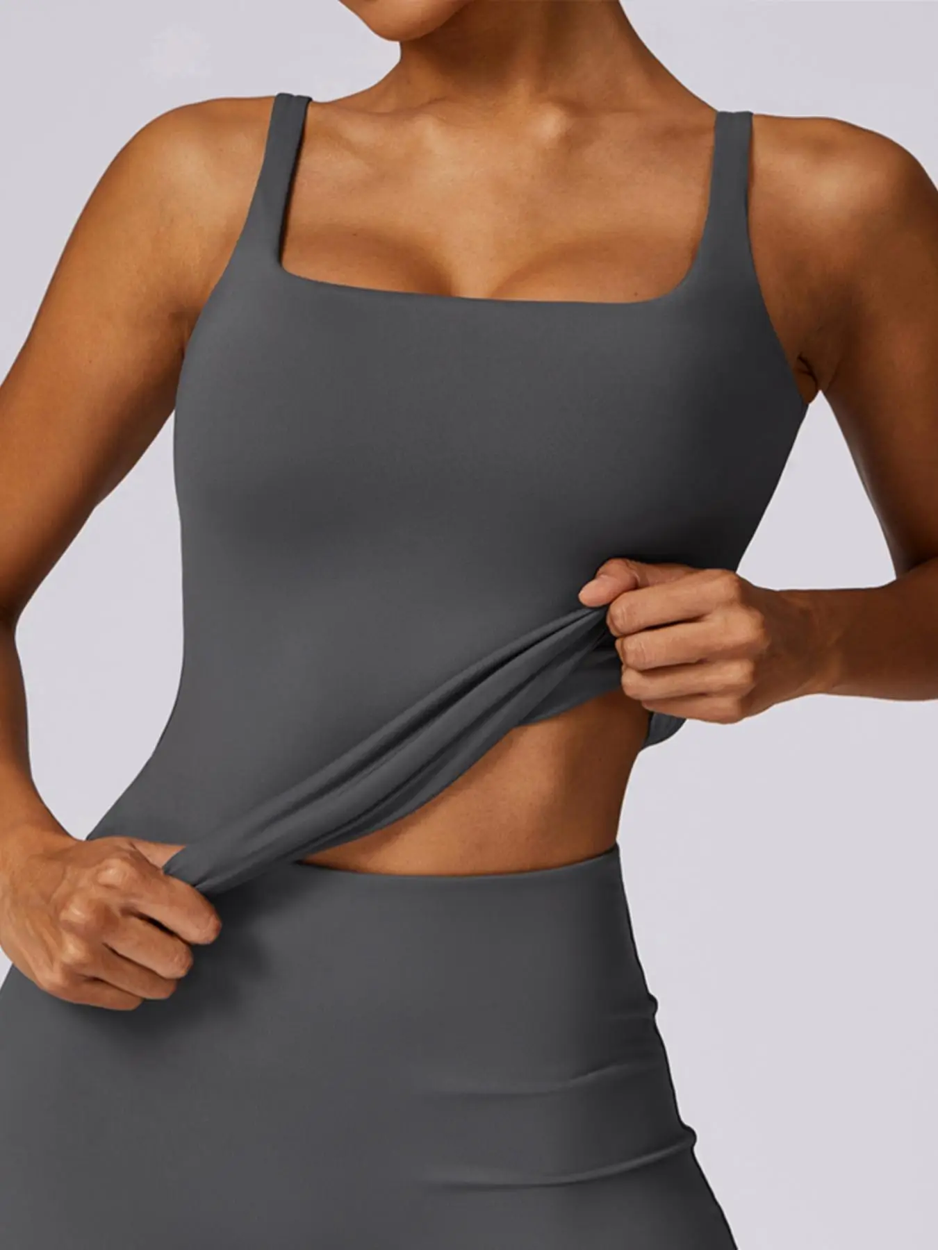 Women's Plain Square Neck Sports Vest, Sporty Quick Drying Cami Top, Gym Clothes, Ladies Sportswear Clothing for Summer, Activewear