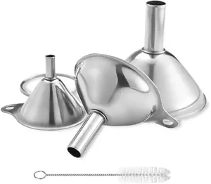 Stainless Steel Funnels, Large Small Funnel Set of 3, Food Grade Mini Metal Kitchen Funnel for Transferring Essential Oils, Liquid, Fluid, Small Funnels for Filling Bottles Flask Cooking Utensils Strainer