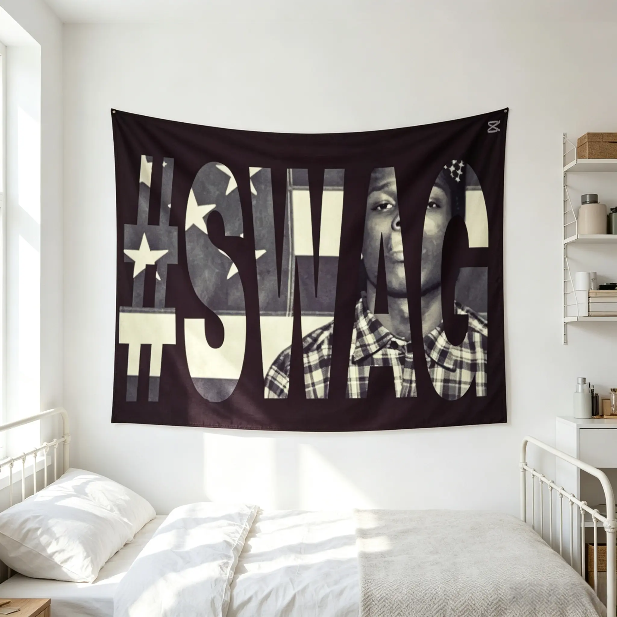 # SWAG American Flag Plaid Overlay Wall Flag, Retro Hip Hop Decorative Tapestry, Mid-century Modern Streetwear Style Bedroom Wall Decor for Adult Fans, USA Flag Aesthetic Text Home Wall Hanging