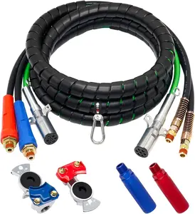 15FT Semi  Air Line Kit 3 in 1 ABS 7 Way Electrical  Cord and Air  Hoses with Glad Hands and Gladhand Handles Air Lines Set for Semi  Trailer Tractor