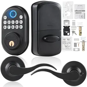 Biometric Fingerprint Door Lock With Level Handles, Keyless Entry, Password Protection, And Secure Access For Home And Office Doors; Easy Installation, Anti-Tamper Technology, Auto-Lock, Low Battery Indicator