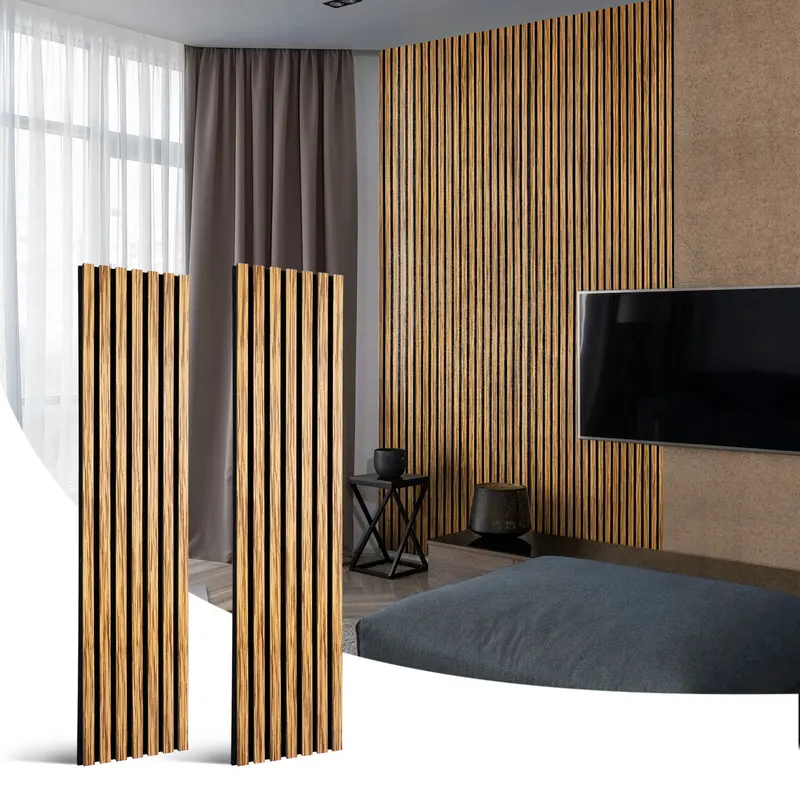 Zebrawood Wood Slat Wall Panel - 2 Pcs Soundproof Wall Panels 47.24"x11.22" for Wall and Ceiling Use with 3D Noise Dampening Features