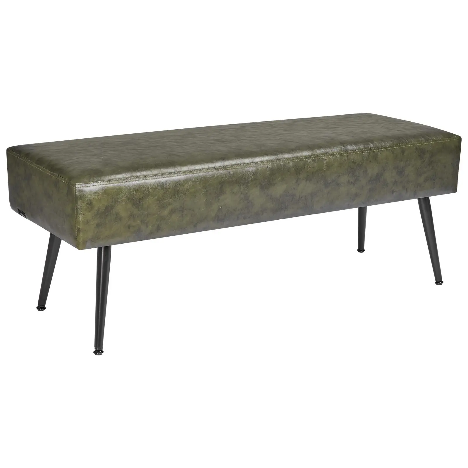 VEVOR Rectangular Backless Faux Leather Bedroom Bench - Iron Heavy-Duty Single Person Upholstered Bench with Metal Legs, Stitching, Storage Lid, Quick Setup, Assembly Required for Entryway, Living Room, Green#SohoChic