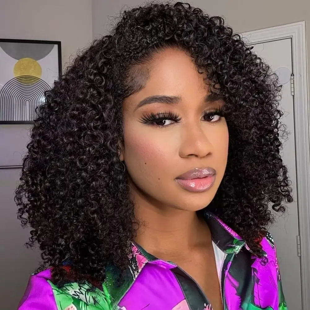 Arabella Long Lasting Glueless Bob Wig Jerry Curly Unprocessed Virgin Human Hair Grab Go 13x5/6x6 Pre-Cut Frontal Lace Wig Beginner Fridnely