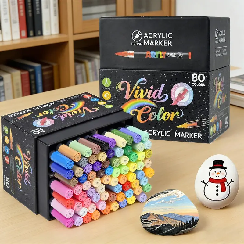 Advanced 80 Color Acrylic Markers Set Gift Box, Rich Colors Including Morandi Macaron Shades, Soft Tip Precision Drawing Tools