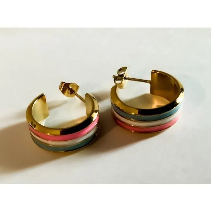 Small Colorful Hoops - Casual Gold-Tone Earrings with Colorful Stripes Perfect Match for Nike Shoes