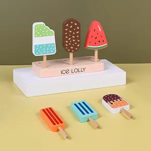 Wooden Ice Cream Shop Playset, 1 Set Realistic Ice Cream Popsicle Pretend Food Toy, Montessori Role Play Toy for Birthday Gifts, Play Kitchen Accessories