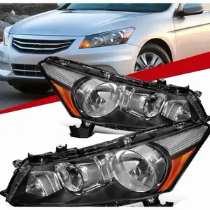 Fit 2008-2012 Honda Accord Sedan 4Dr Black Headlights Left+Right W/Bulbs