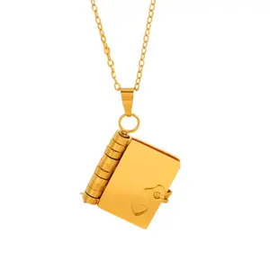 Mothers Day Gift Titanium Steel Necklace for Women, Openable Book Locket Love Letter Pendant Personality Temperament Clavicle Chain