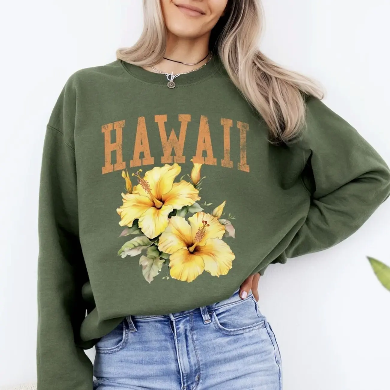 Aesthetic Hawaii Hibiscus Flower Gildan 18000 Tropical Heritage Sweater Gift Idea