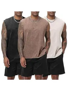 3 Pack Men's Cotton Sleeveless Muscle Tank Tops Vintage Acid Wash Cutoff Loose Workout Tee Shirts Running Men Women Cotton Workout Tank Tops Sleeveless Acid Wash Tshirts Cut Off Muscle Shirts SpringStatements