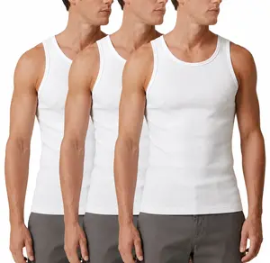 Men’s Ribbed Tank Top 3 Pack Cotton A-Shirts Sleeveless Undershirts White Black Heather Gray S-XL