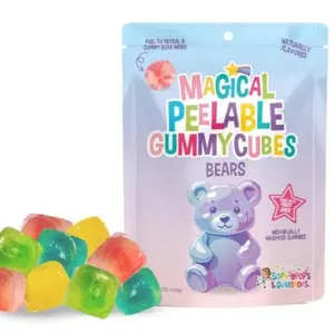 Sophiepops & Gumdrops Magical Peelable Gummy Bear Cubes, Individually Wrapped, Gummy Fruit Snack, Peeling Candy for Kids and Adults, Fat, Nut and Gluten Free Snacks, Natural Fruit Flavors, 5 oz