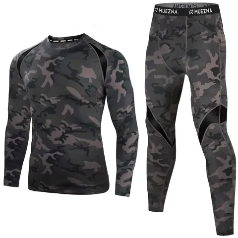 Muezna Men's 2-Piece Lightweight Thermal Underwear Set - Athletic Long Sleeve Top & Pants, Soft Fleece Lined Activewear, Antistatic Breathable Underclothes, Stretchy Sporty Base Layer for Gym