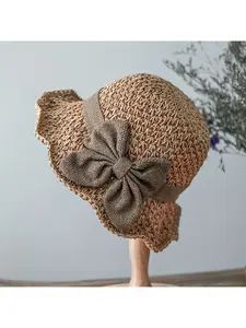 Vintage Ruffled Bowler Hat Elegant French Sunhat Foldable Breathable Travel Beach Hat for Women