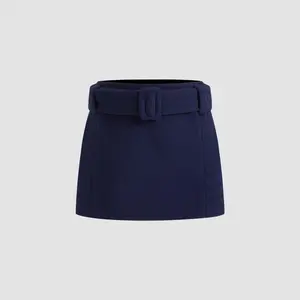 Cider [size 0-10] Wool-like Mid Rise Solid Mini Skirt With Belt