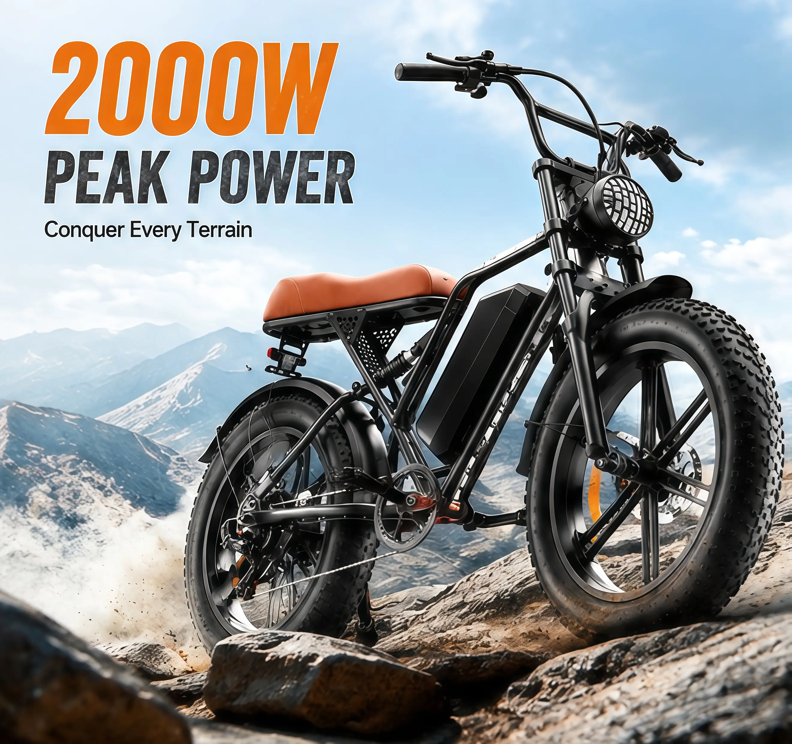 2000W Peak Power All-Terrain Electric Bike, 20 Inch Fat Tire E-Bike, 48V 15AH Battery, 29MPH Max Speed,5 Pedal Assist Levels, 7-Speed Flywheel, Adjustable LED Display, Long Range Multi-Scenario E bike for Sand, Snow, Mountain Paths & Urban Daily Commutes