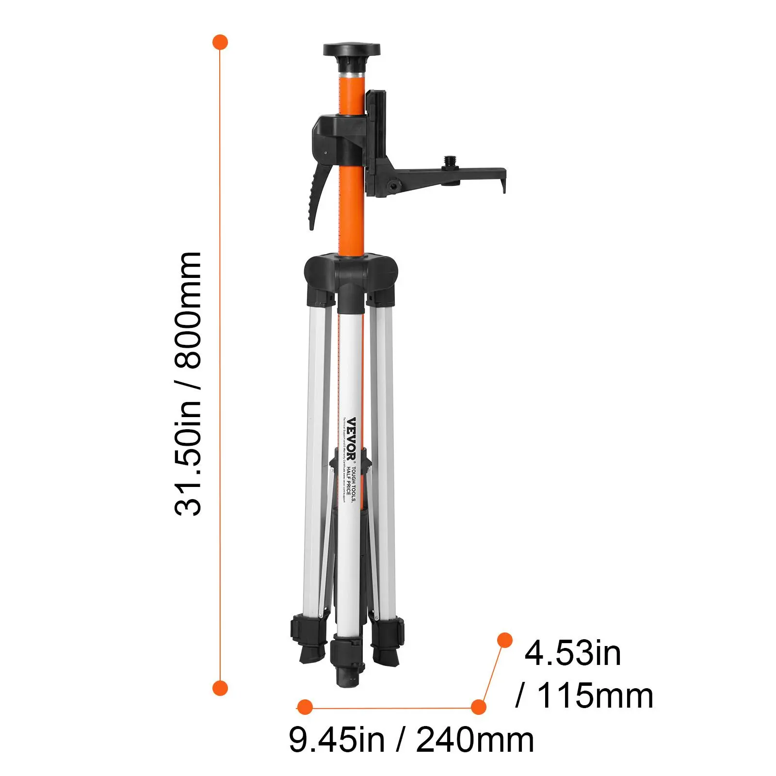 VEVOR Laser Level Tripod, 1/4"-20 & 5/8"-11 Thread Mount, 40.94-133.85 ...