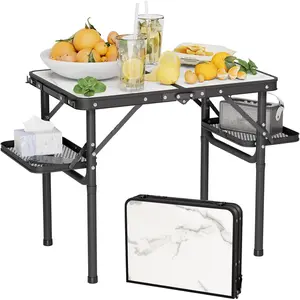Small Camping Table Foldable 2ft, Folding Picnic Table with Side Racks, Folding Camp Table Portable Beach Table, Car Camping Essentials, Sturdy Light Aluminum, Gift for Father Husband