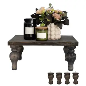 Decorative Wooden Display Riser, Farmhouse Wood Pedestal Stand for Display, Rustic Washed Black Tray Riser for Kitchen, Home Table Decor, Short and Tall Footed