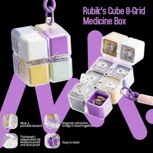 New Creative Magic Cube Pill Box, Foldable 8 Compartment, Magnetic Assembly Design, Color Coded for Easy Classification, High-End Stylish Colors, Supplement Organizer, Vitamin Organizer