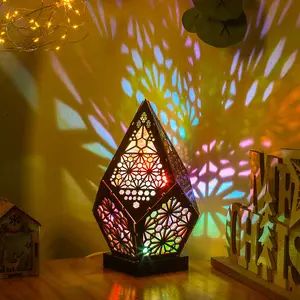 Polar Star Yoga Night Lights Large Wooden Bohemian Hollow Geometric Retro Decorative Table Floor Lamp LED Colorful Diamond projector Lights 3D Projection Night Desk Lamp Home Decor Wedding Party starry atmosphere ambient night light projector pretty lamp