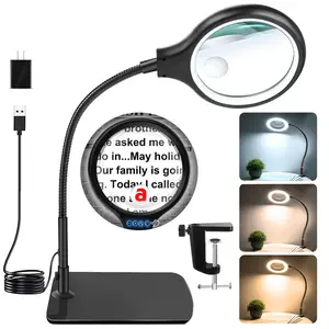 NZQXJXZ Large 2-in-1 Magnifying Glass with 72 LEDs Light and Stand Magnifying Lamp with Large Base and Clamp 3 Color Modes and 10 Stepless Dimmable Desk Magnifier for Close Work, Crafts,Sewing
