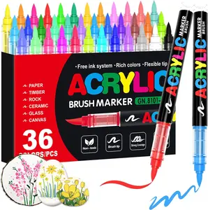 Acrylic Paint Marker - 36 Color pc Marker Pen Set, Artist Fine and Brush Tip Marker for Kids Adult Coloring Books Note Taking, Card Writing, Ston Graffiti, DIY Crafts, Drawing Art Supplies Kit and School Essential, exquisite Gift, Professional Art Pen Set