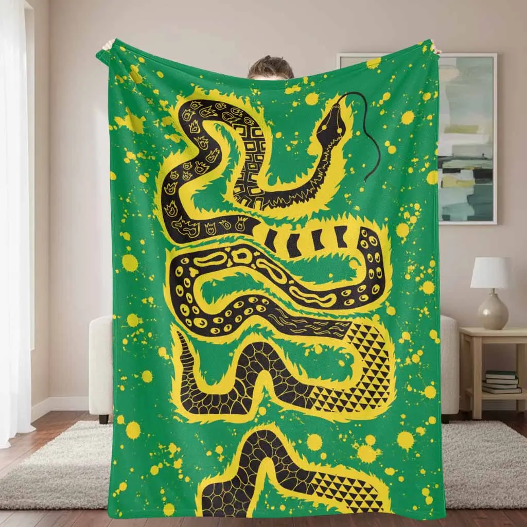 Abstract Snake Flannel Blanket Tribal Serpent Print Soft Cozy Lightweight Warm Fleece Throw for Sofa Bedroom Camping Meditation Boho Home Decor Gift, 30*40 Inches