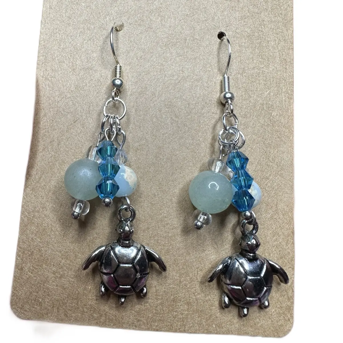 Sea Turtle and Chalcedony Bead Earrings