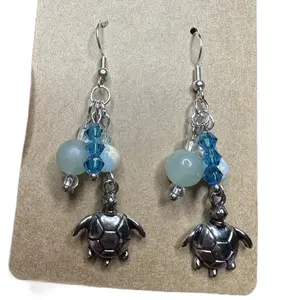 Sea Turtle and Chalcedony Bead Earrings