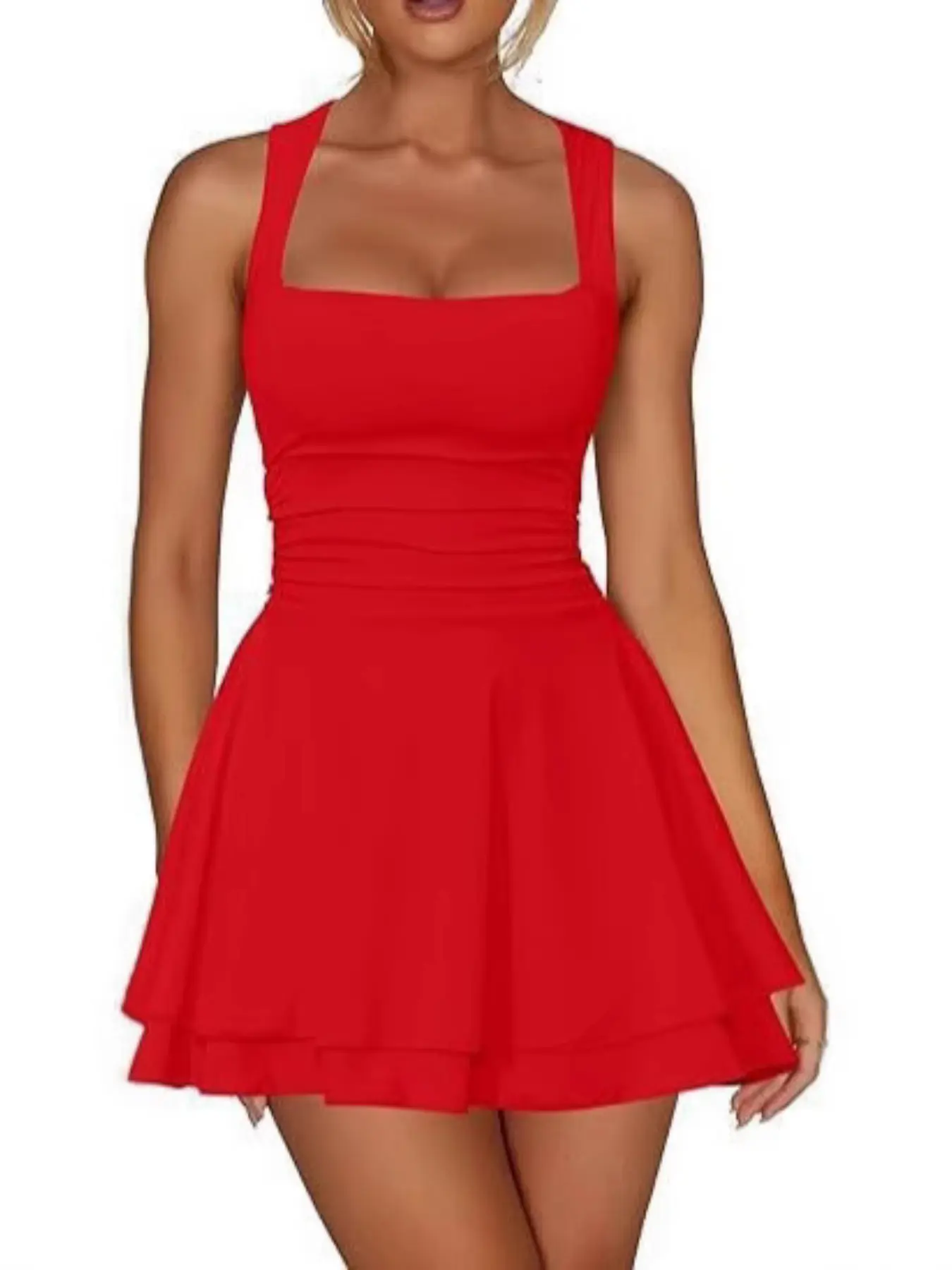 2026 Square Neck High Waist Fit Mini Dress, Ruffled Hem, Short Style, Cute, Women's Fashion, Perfect for Casual and Party Wear - TikTok Shop 2026 Square Neck High Waist Fit Mini Dress, Ruffled Hem, Short Style, Cute, Women's Fashion, Perfect for Casual and Party Wear - TikTok Shop
