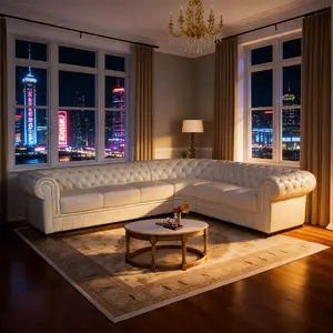 Off-White Cow Top Leather 3-Piece U Shape Sofa Set - Premium Full-Grain Leather, Durable & Long-Lasting, Neutral Warm Tone for Modern Decor, Soft & Stylish Living Room Furniture