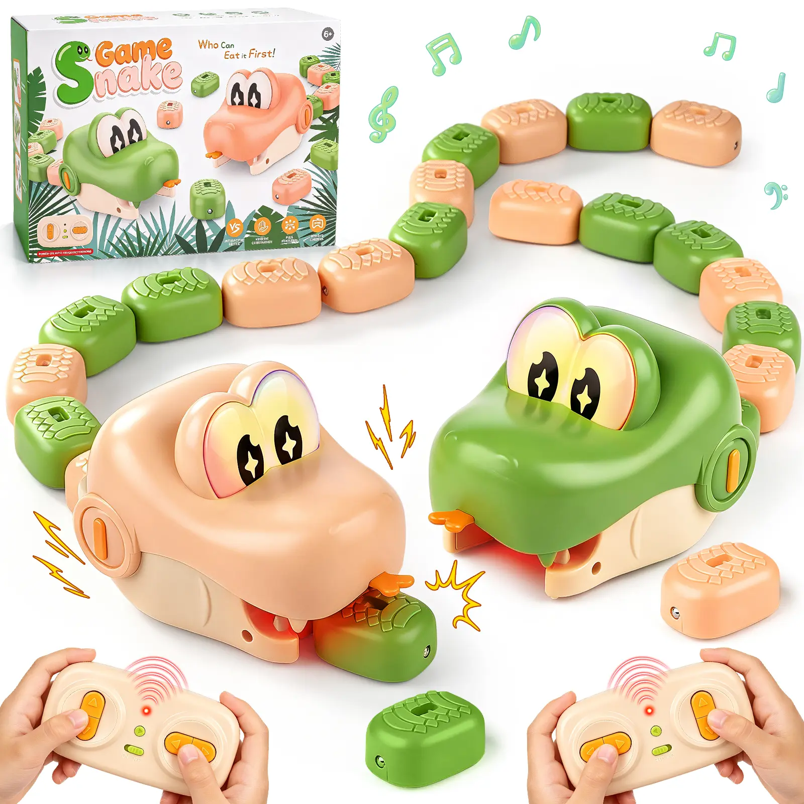 2 Players RC Slither Snake Magnetic Remote Control Toy, Eating Snake RC Car Toy, Realistic Crawling Snake Game Race Car for Kid, Gift for Kids 4, 5, 6, 7, 8, 9 Years Old
