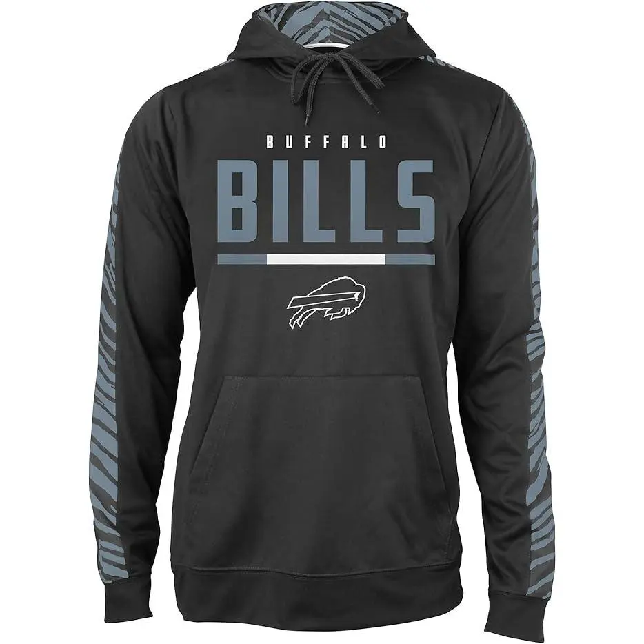Zubaz NFL   Men's Linebacker 2 Color Zebra Tonal Sleeve Panel Hoodie, BUFFALO BILLS