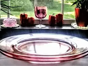 Vintage Elegant Pink Depression Glass 8 1/2" Luncheon Salad Plates - Set of Two Serving Small Plates